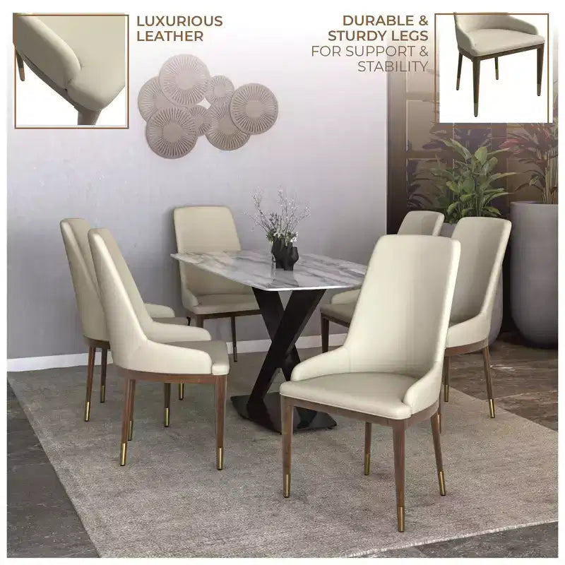 Sedia da pranzo moderna in pelle con gambe in legno di gomma