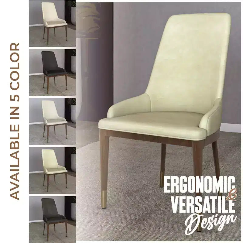 Sedia da pranzo moderna in pelle con gambe in legno di gomma