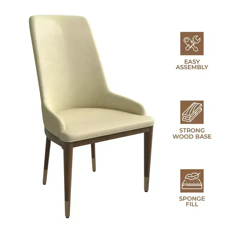 Sedia da pranzo moderna in pelle con gambe in legno di gomma