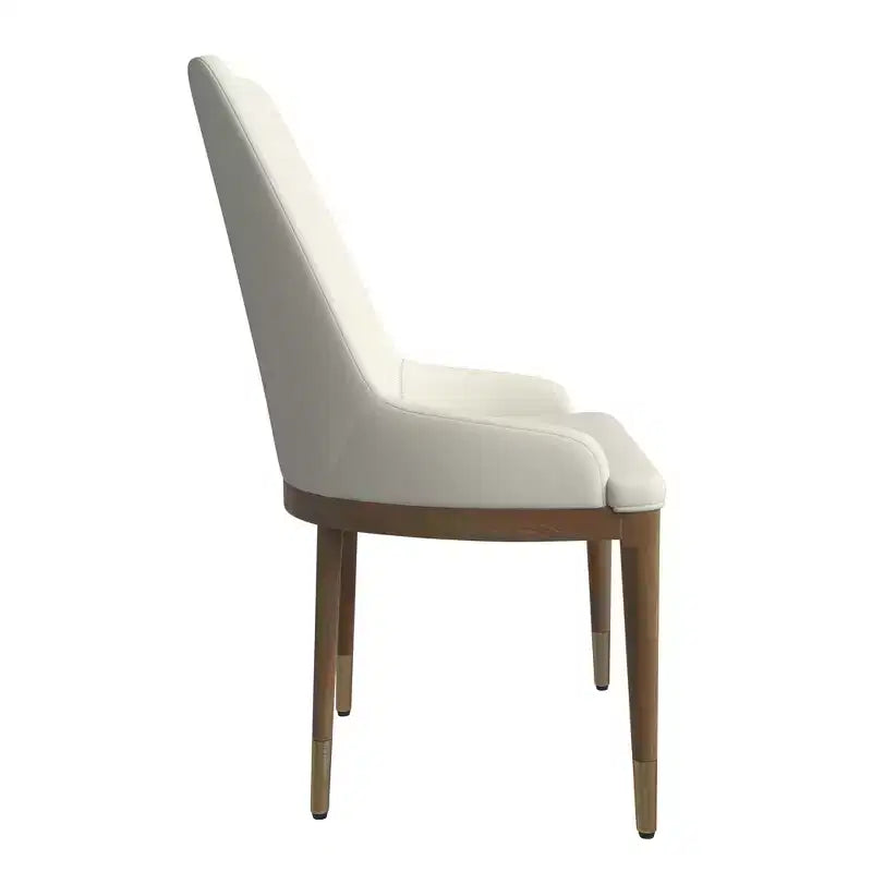 Sedia da pranzo moderna in pelle con gambe in legno di gomma