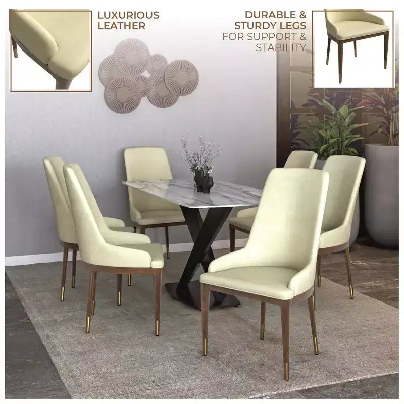 Sedia da pranzo moderna in pelle con gambe in legno di gomma