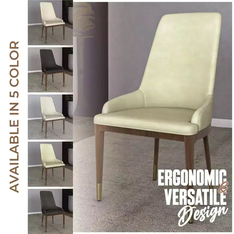 Sedia da pranzo moderna in pelle con gambe in legno di gomma