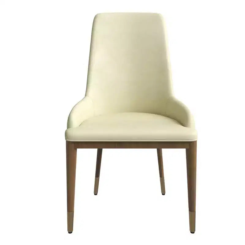 Sedia da pranzo moderna in pelle con gambe in legno di gomma