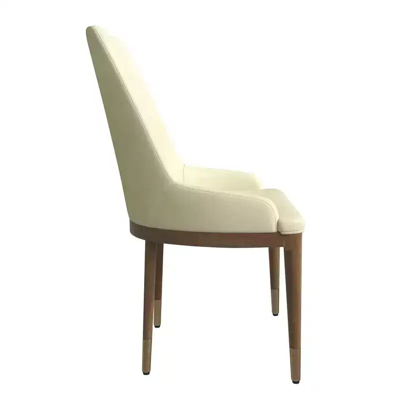Sedia da pranzo moderna in pelle con gambe in legno di gomma