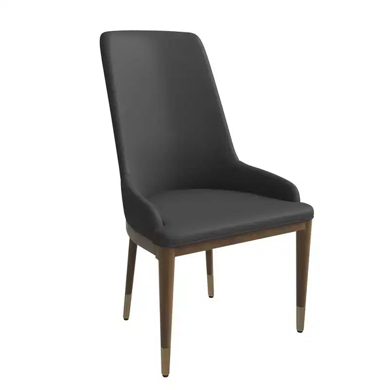 Sedia da pranzo moderna in pelle con gambe in legno di gomma