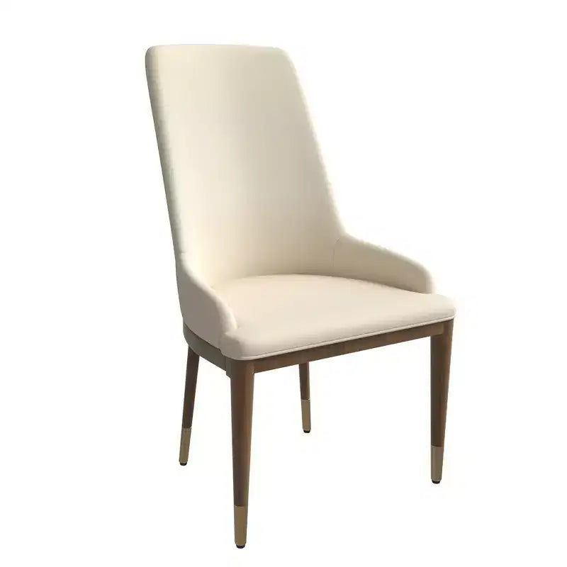 Sedia da pranzo moderna in pelle con gambe in legno di gomma
