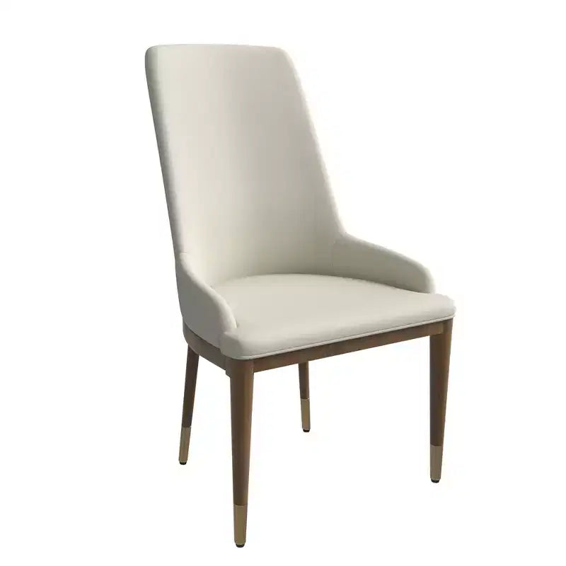 Sedia da pranzo moderna in pelle con gambe in legno di gomma
