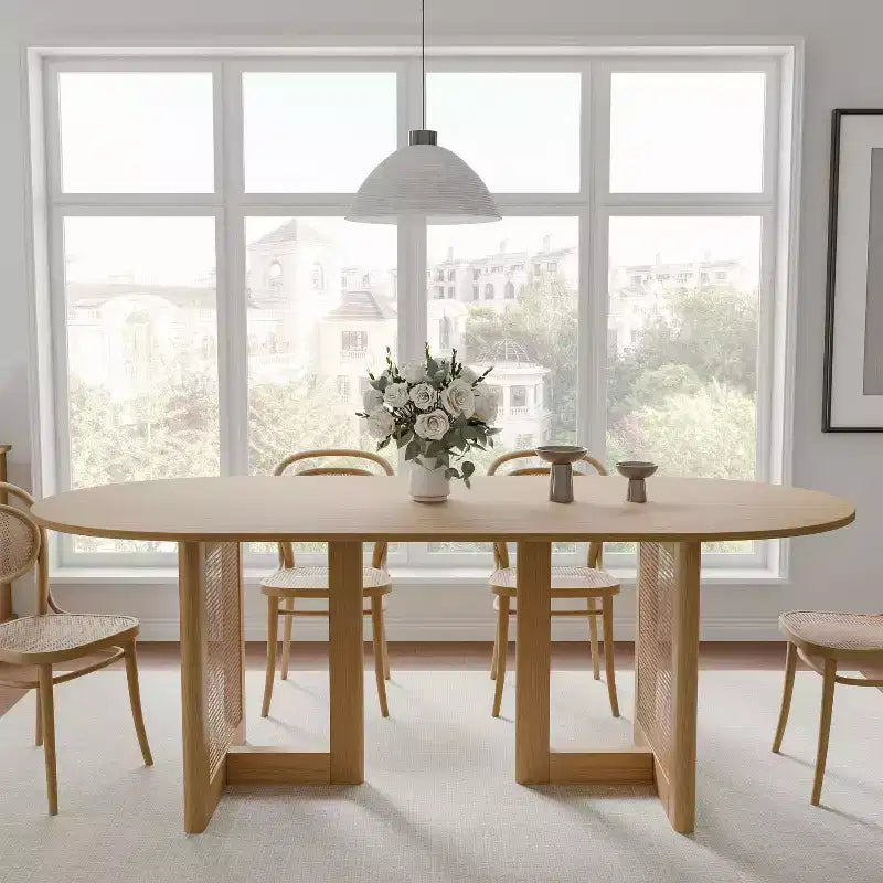 Tavolo da pranzo ovale in legno, 6 posti, legno naturale, 170 cm