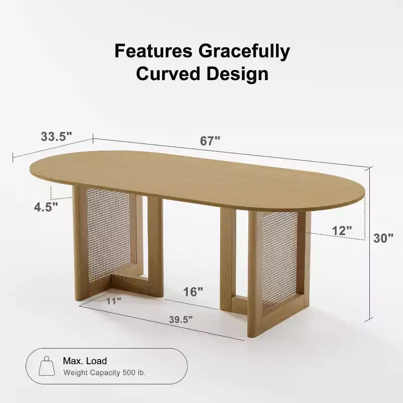 Tavolo da pranzo ovale in legno, 6 posti, legno naturale, 170 cm