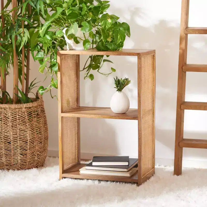 Libreria Etagere a 2 Ripiani in Legno di Mango – Naturale e Marrone Dorato