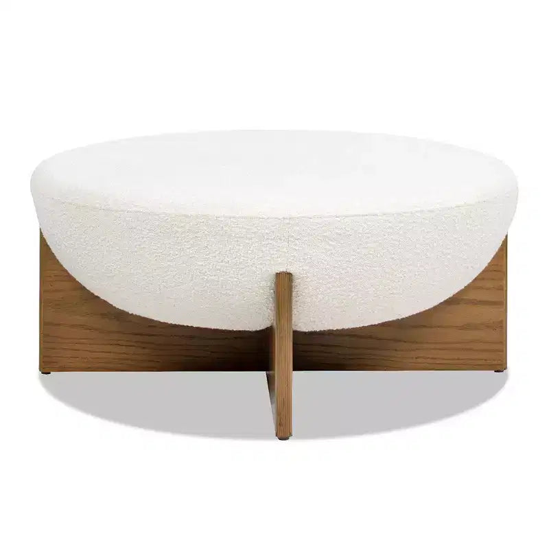 Jennifer Taylor Home Bali Pouf Rotondo Rivestito in Tessuto con Base in Legno Naturale
