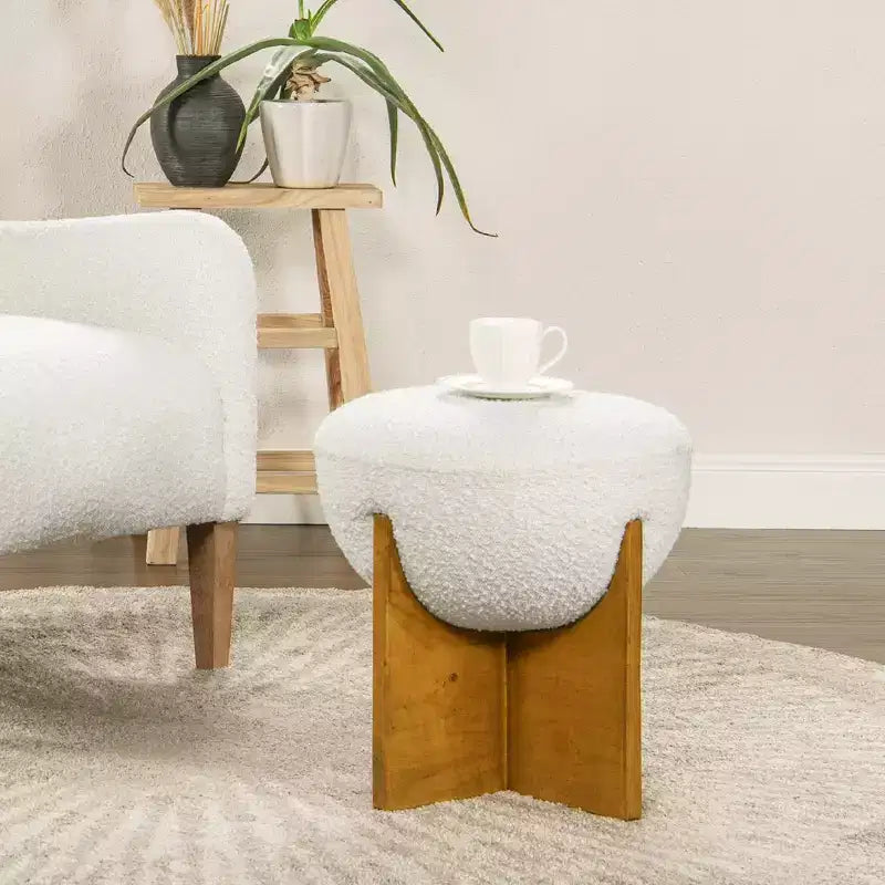 Jennifer Taylor Home Bali Pouf Rotondo Rivestito in Tessuto con Base in Legno Naturale