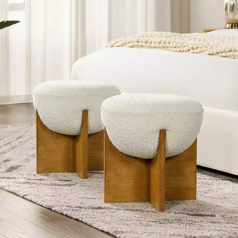 Jennifer Taylor Home Bali Pouf Rotondo Rivestito in Tessuto con Base in Legno Naturale