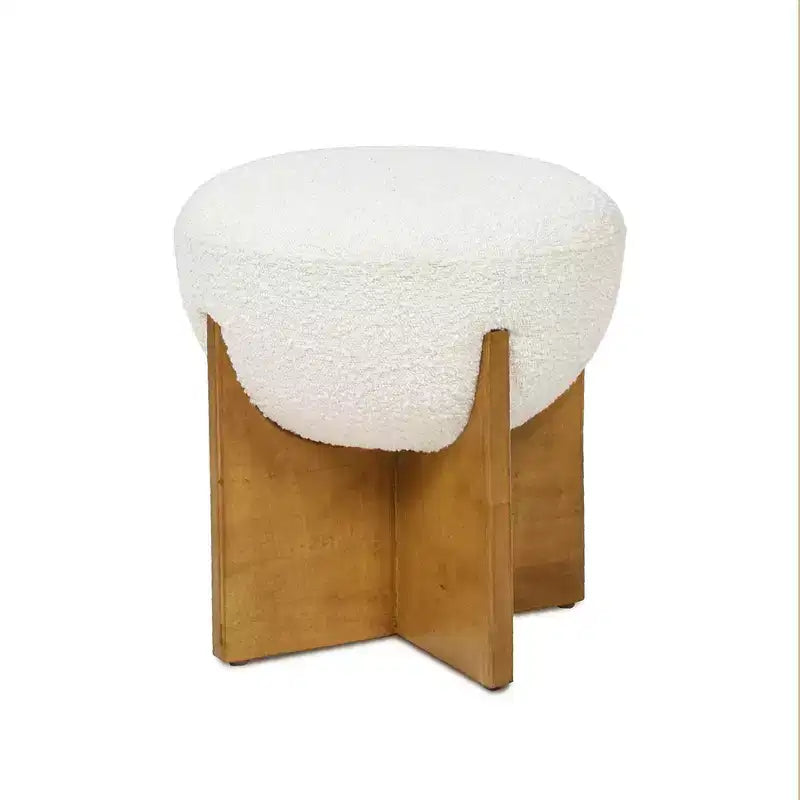 Jennifer Taylor Home Bali Pouf Rotondo Rivestito in Tessuto con Base in Legno Naturale