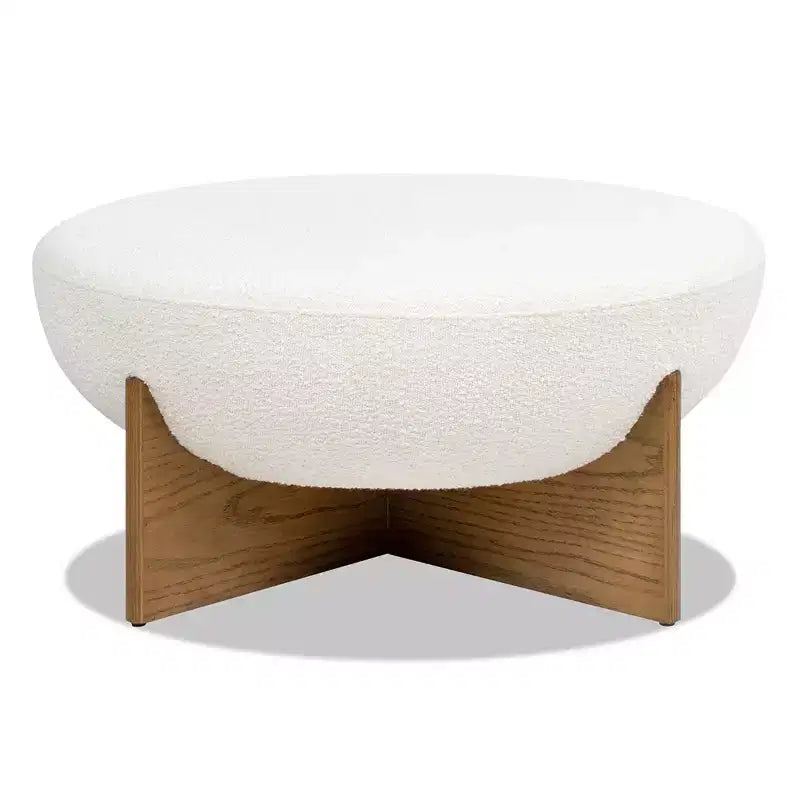 Jennifer Taylor Home Bali Pouf Rotondo Rivestito in Tessuto con Base in Legno Naturale