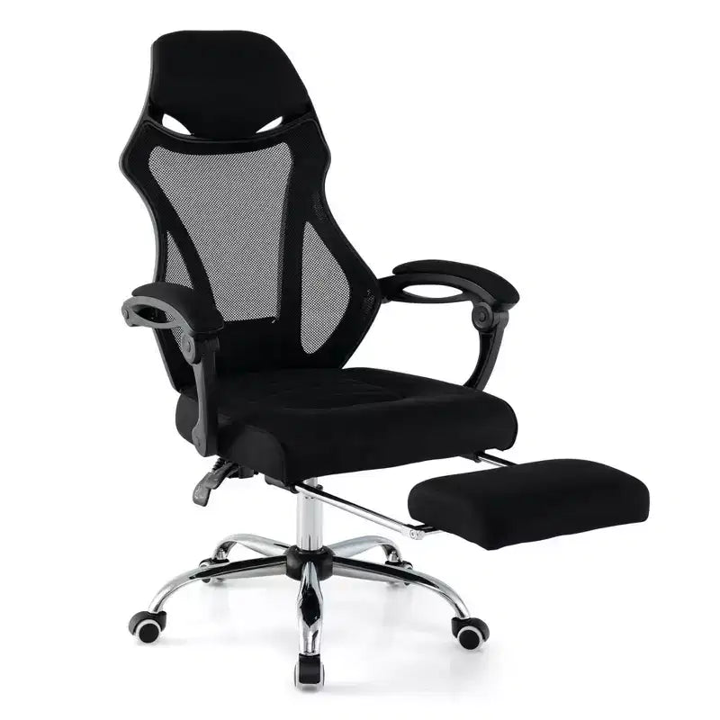 Sedia da ufficio ergonomica in rete con poggiapiedi, sedile regolabile in altezza e schienale reclinabile