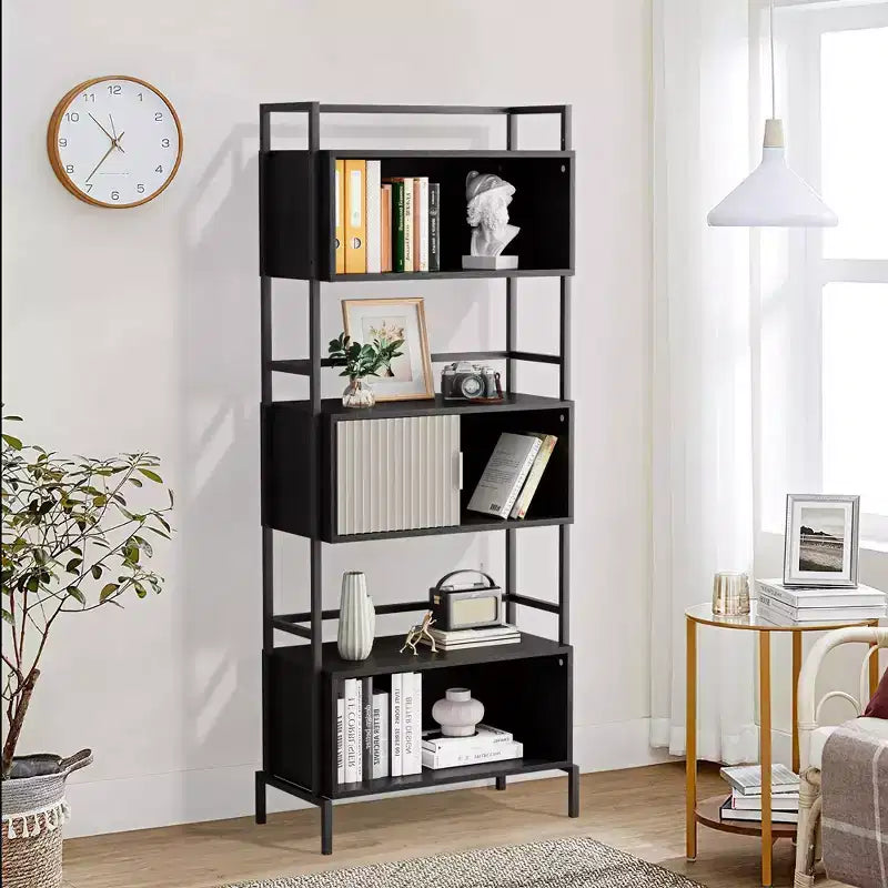 Libreria a 3 ripiani con struttura in metallo e mensole in legno