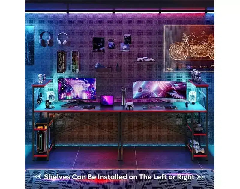 Scrivania da Gaming a LED da 52 Pollici con Scaffali a 4 Livelli e Borsa Portaoggetti