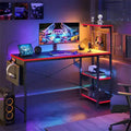 Scrivania da Gaming a LED da 52 Pollici con Scaffali a 4 Livelli e Borsa Portaoggetti