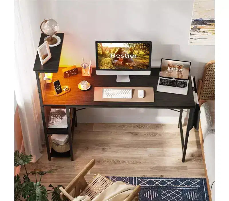 Scrivania da Gaming a LED da 52 Pollici con Scaffali a 4 Livelli e Borsa Portaoggetti