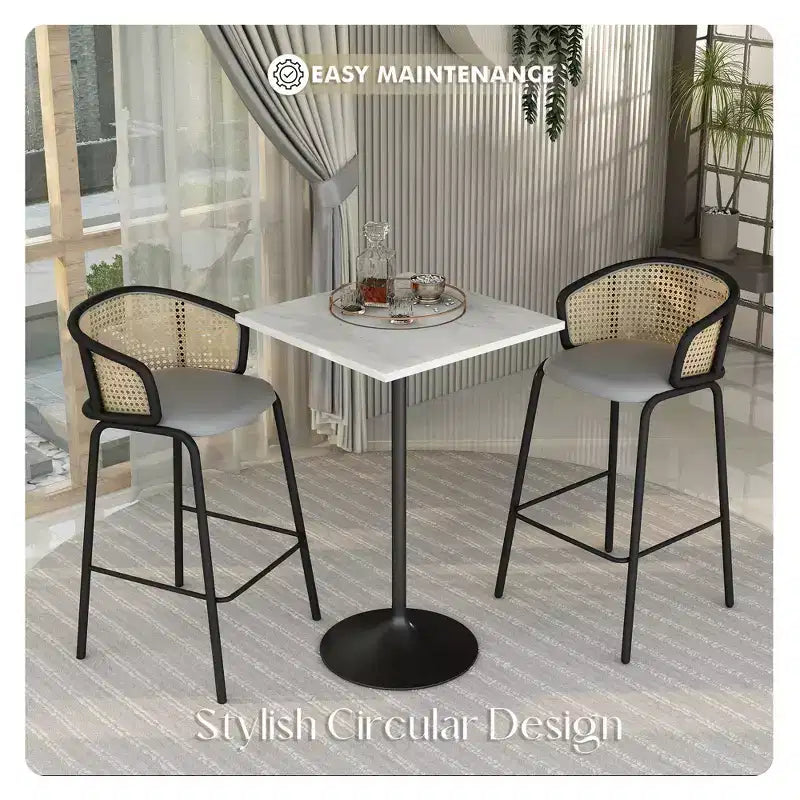 Tavolo da pranzo quadrato da 27" altezza bar - Piano in resina con base a piedistallo in acciaio nero