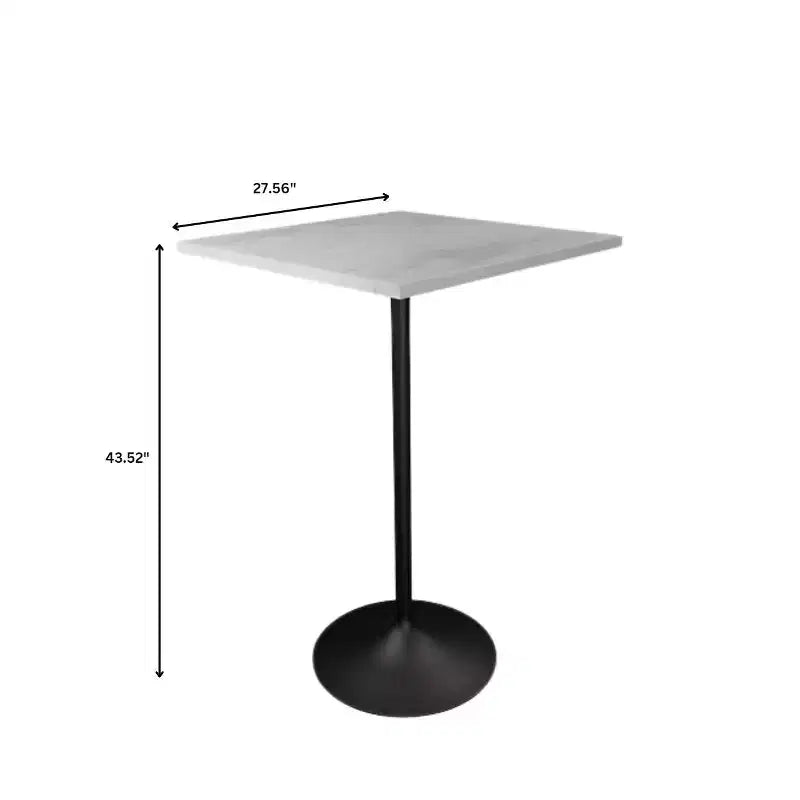 Tavolo da pranzo quadrato da 27" altezza bar - Piano in resina con base a piedistallo in acciaio nero