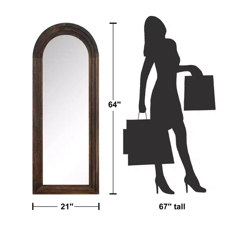 Specchio da parete in legno con gradini ad arco