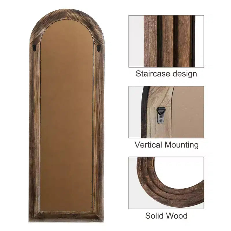 Specchio da parete in legno con gradini ad arco