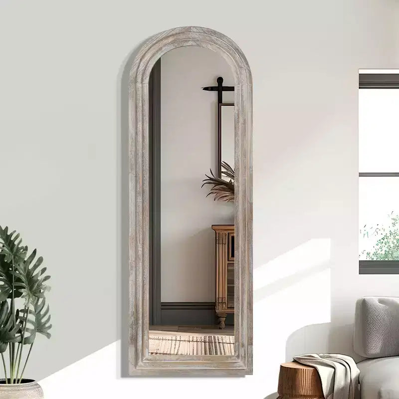 Specchio da parete in legno con gradini ad arco