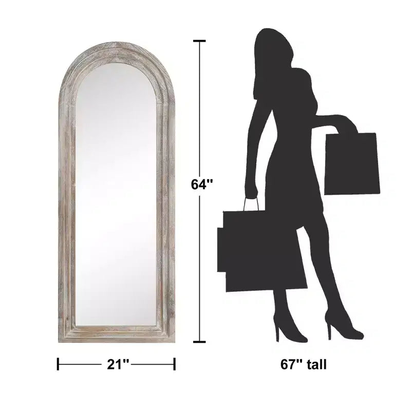 Specchio da parete in legno con gradini ad arco