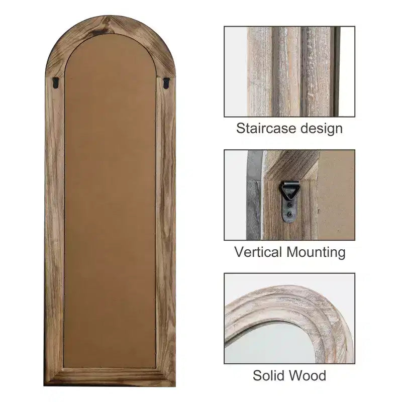 Specchio da parete in legno con gradini ad arco