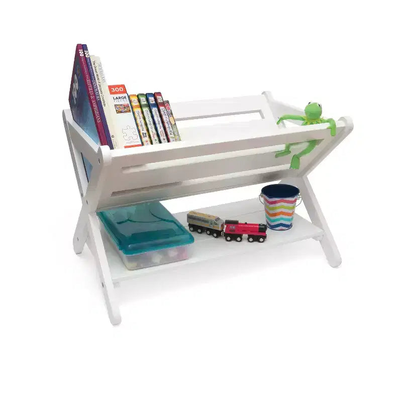 Carrello portacaricabanchi in legno per bambini con ripiano portaoggetti, bianco