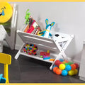 Carrello portacaricabanchi in legno per bambini con ripiano portaoggetti, bianco