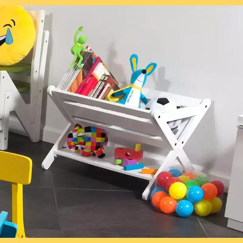 Carrello portacaricabanchi in legno per bambini con ripiano portaoggetti, bianco