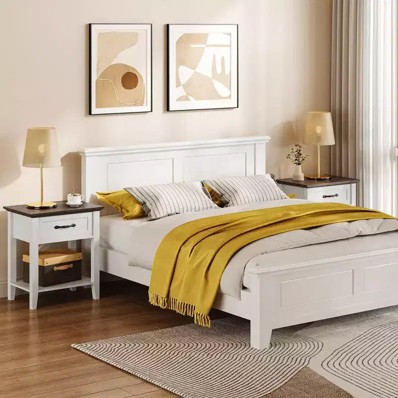 Comodino con cassetto e ripiano portaoggetti, Bianco