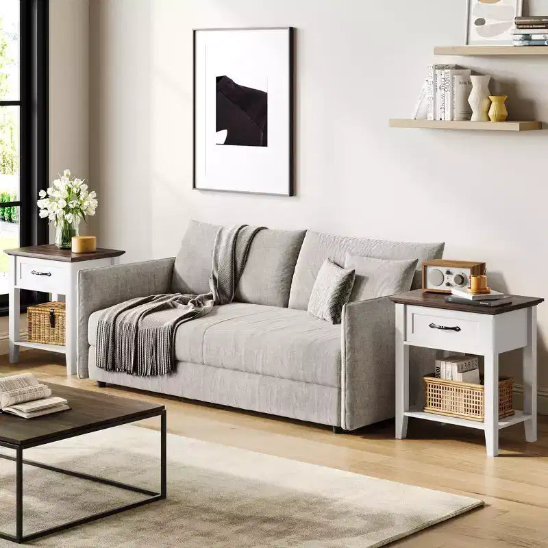 Comodino con cassetto e ripiano portaoggetti, Bianco