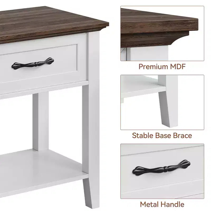 Comodino con cassetto e ripiano portaoggetti, Bianco
