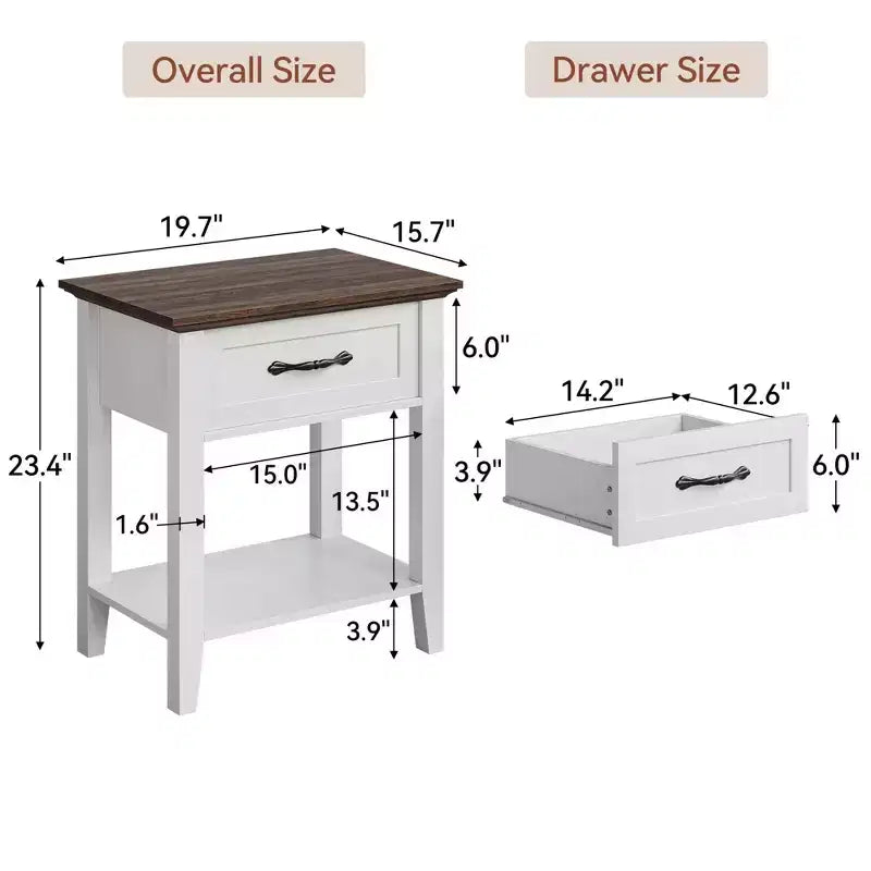 Comodino con cassetto e ripiano portaoggetti, Bianco