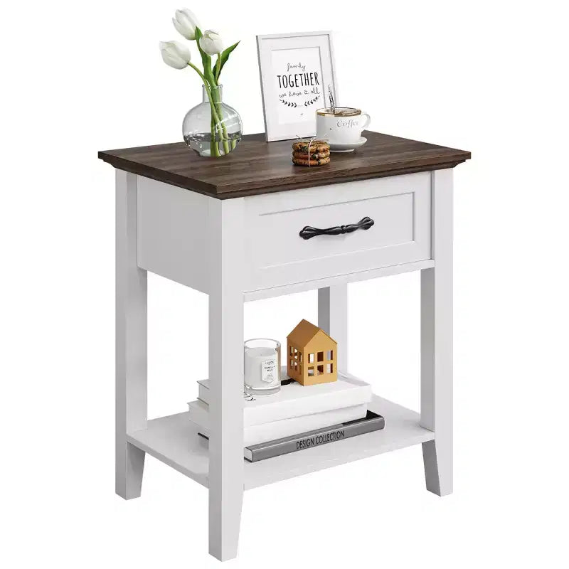 Comodino con cassetto e ripiano portaoggetti, Bianco